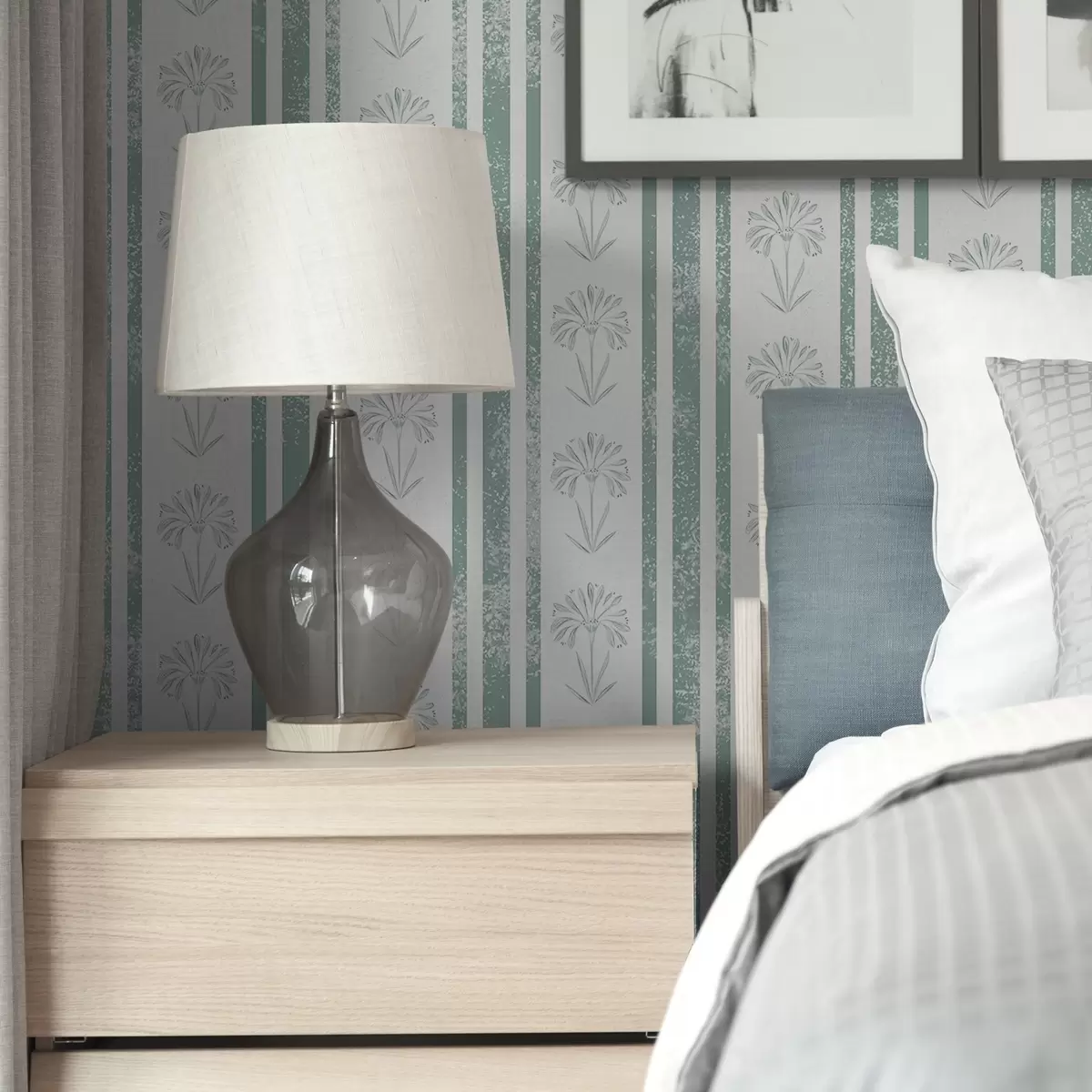 Wallpaper Model cu panglică și flori în nuanțe de verde a00732