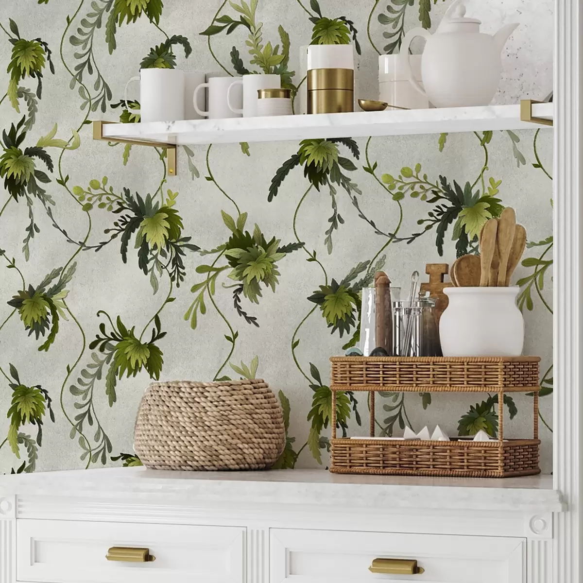 Wallpaper Ramuri cu frunze pe un fundal deschis a00806