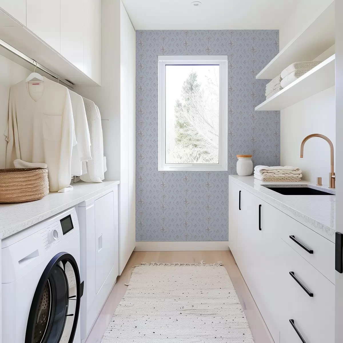 Wallpaper Flori mici și panglici în nuanțe de albastru pal a00808v1