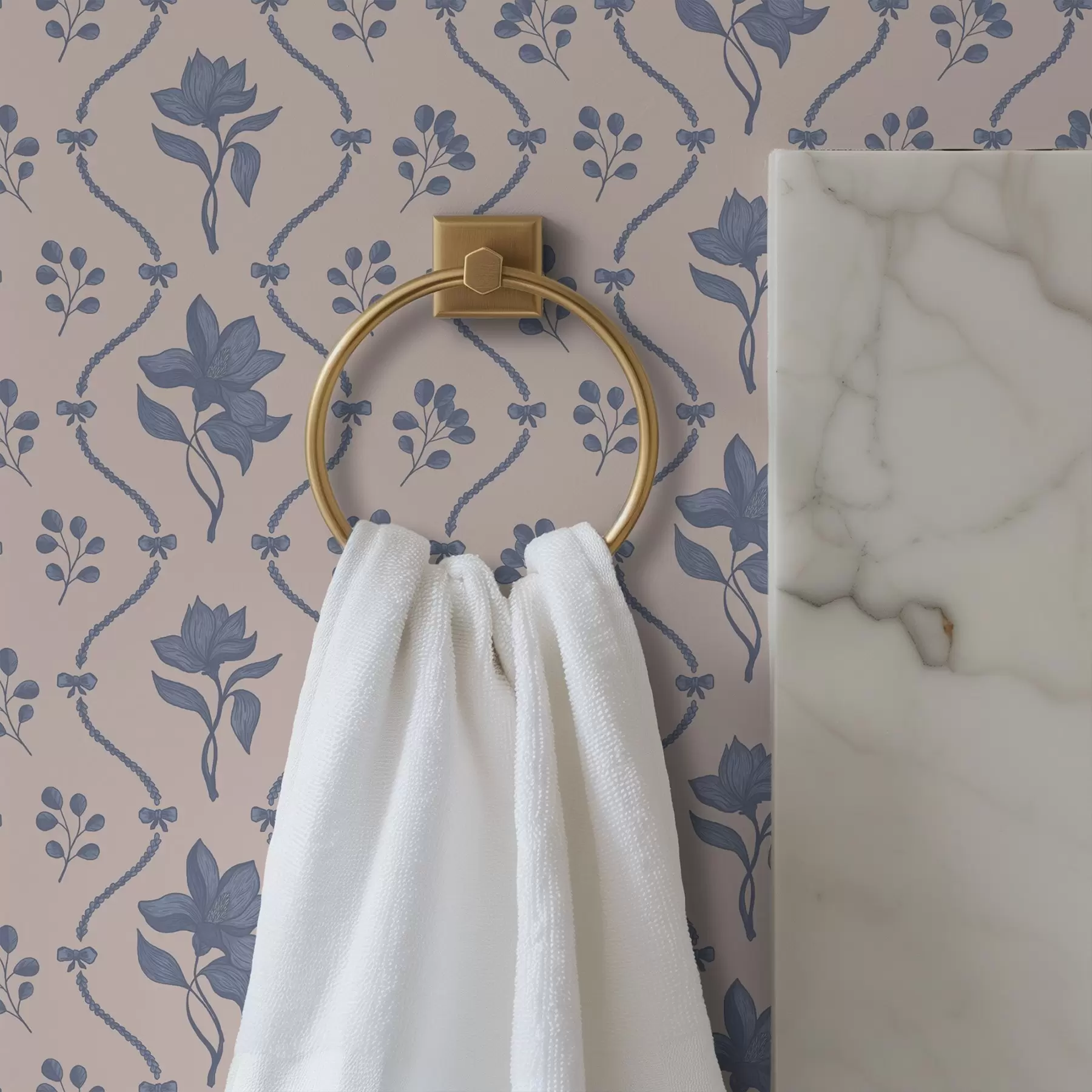 fototapet Flori mici și panglici în nuanțe de albastru și roz a00808v3