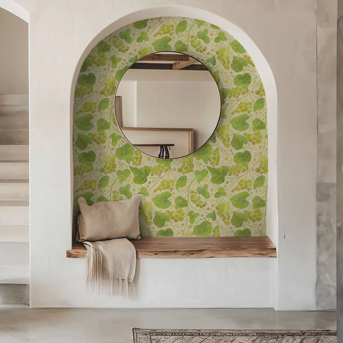 Wallpaper Struguri și frunze verzi pe un fundal deschis a00834