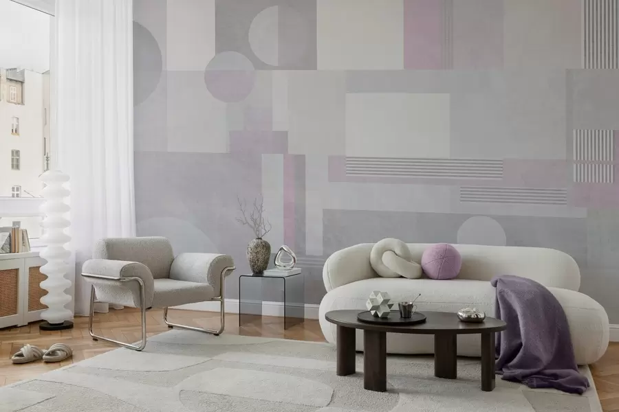 fototapet geometrie abstractă în tonuri de gri și lavandă w04635v1