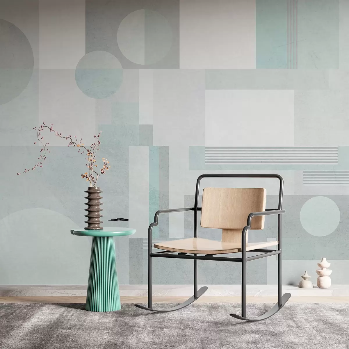 fototapet geometrie abstractă în tonuri de gri-verde w04635v3