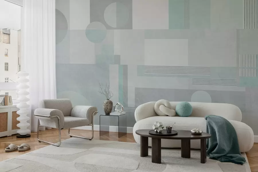 fototapet geometrie abstractă în tonuri de gri-verde w04635v3