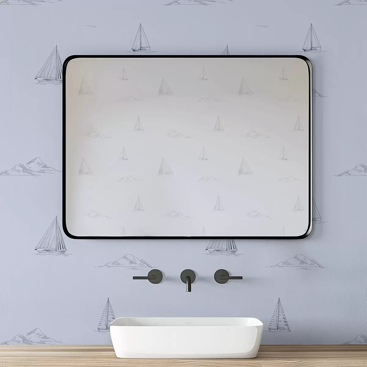 Wallpaper Schițe de iahturi și insule, fundal albastru a00654v3