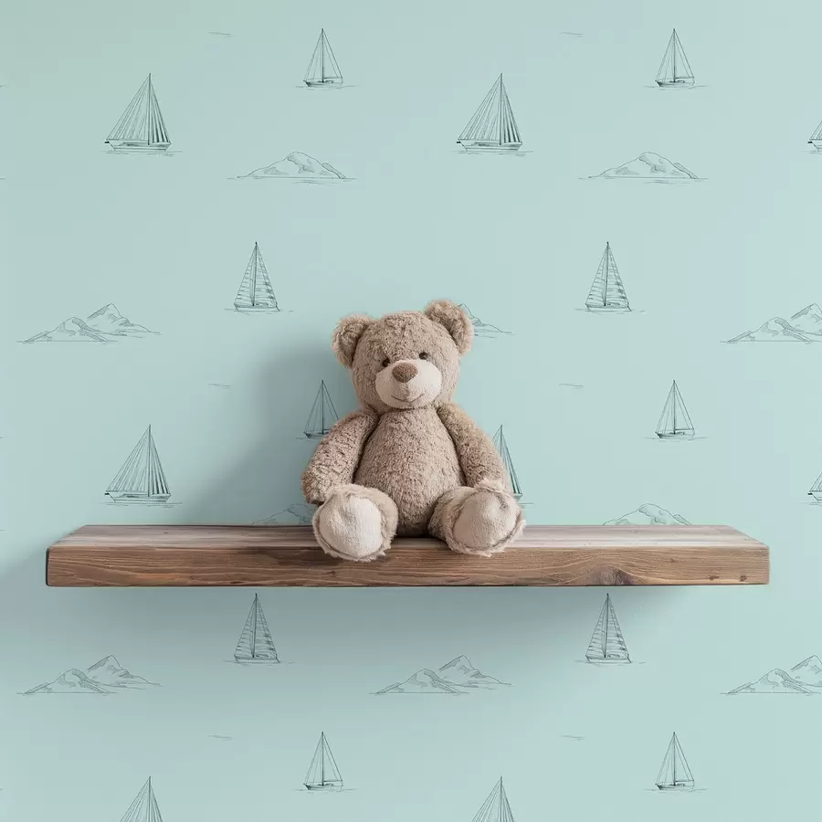 fototapet Schițe de iahturi și insule, fundal verde mentă a00654v4