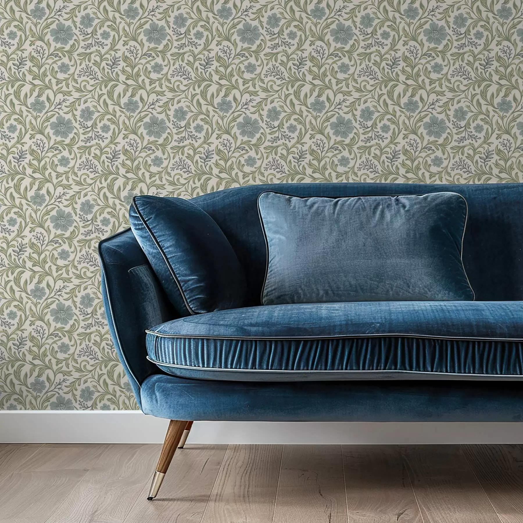 fototapet Ornament floral gri-salvie pe fond deschis a00712