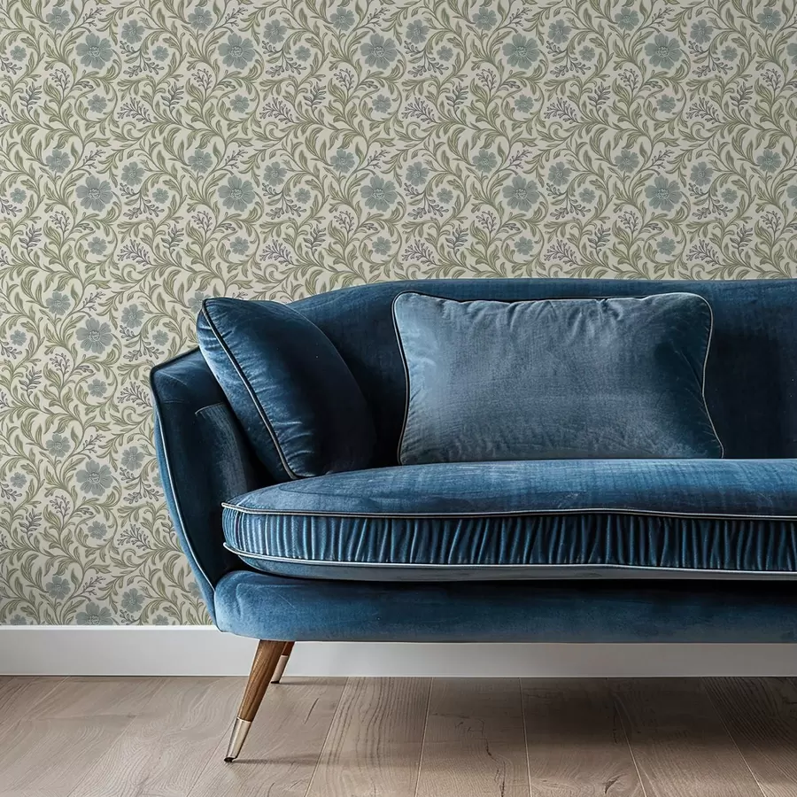 fototapet Ornament floral gri-salvie pe fond deschis a00712