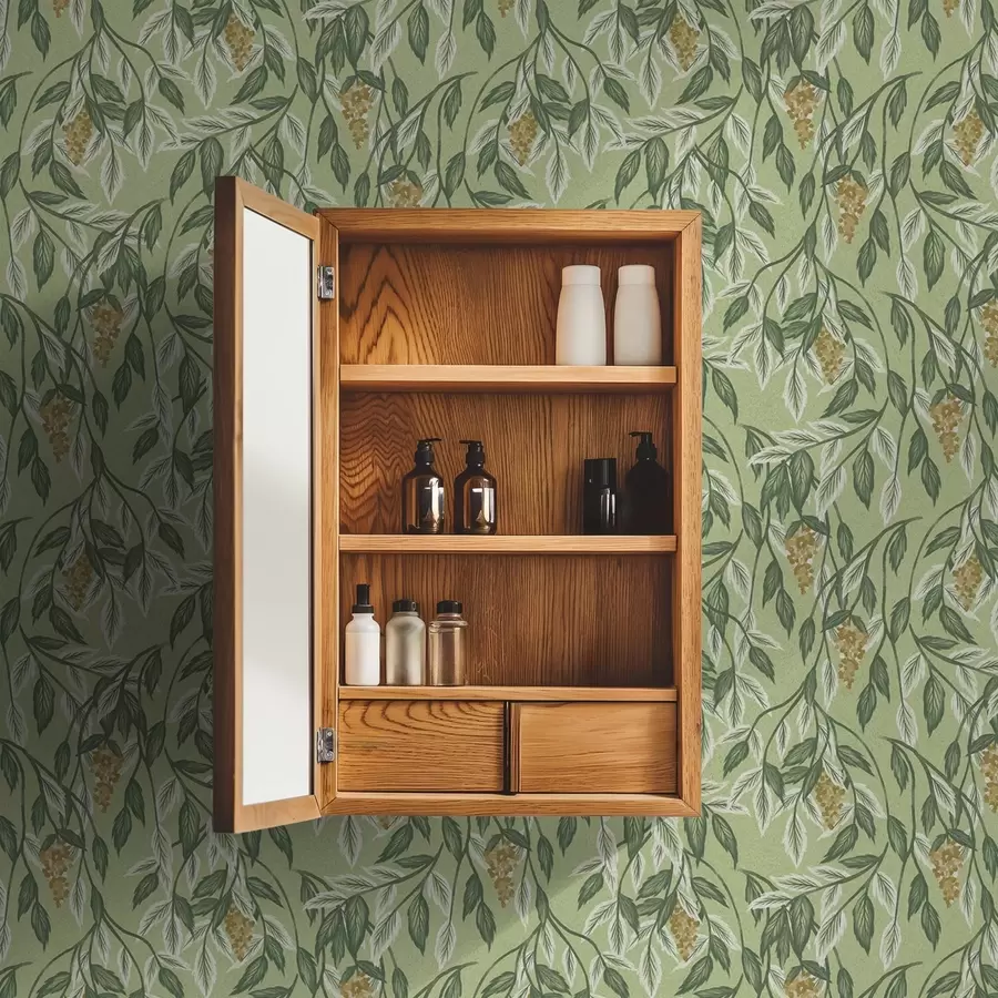 fototapet Ramuri cu ciorchini de fructe de pădure pe fundal verde a00734