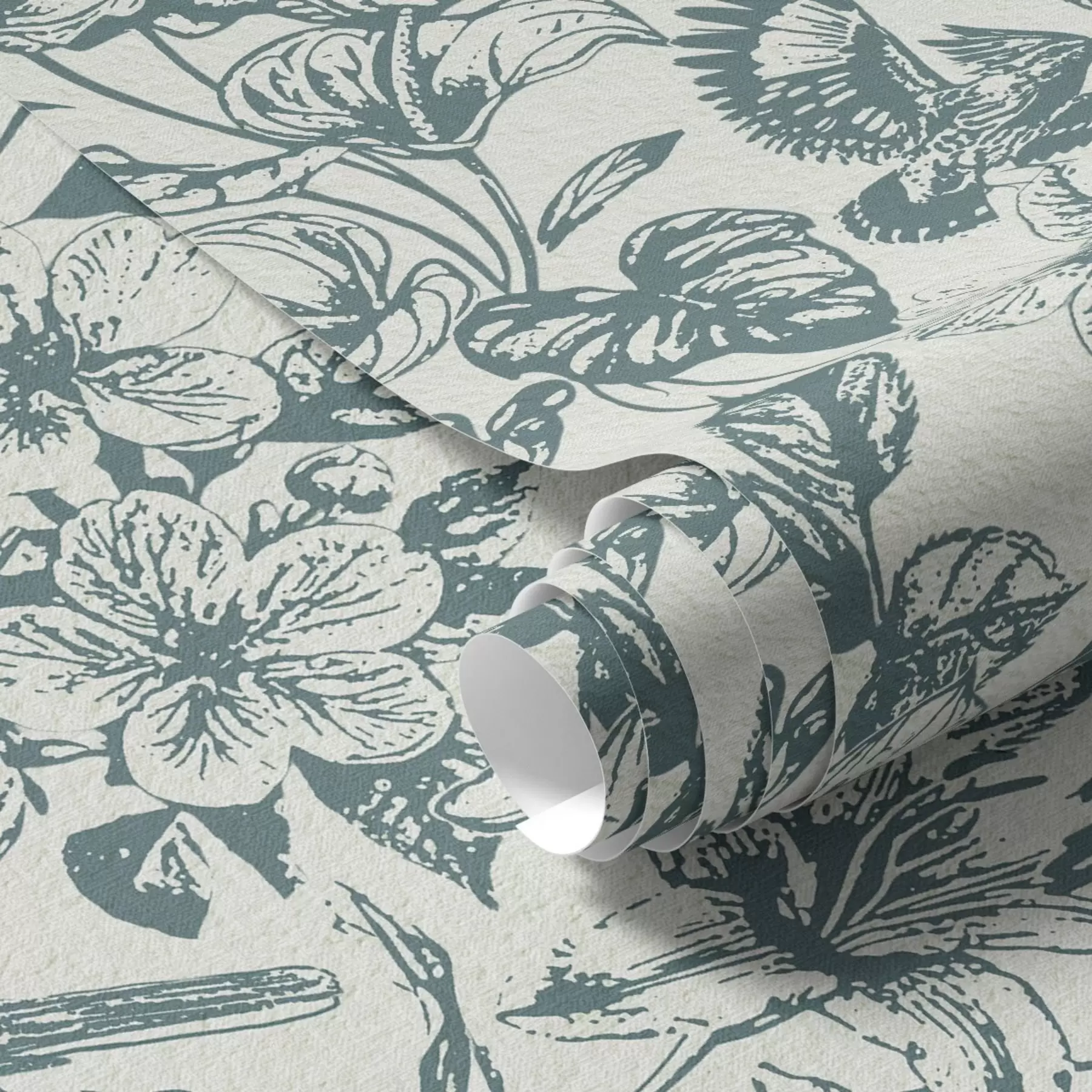 fototapet Ornament floral monocrom cu păsări a00737