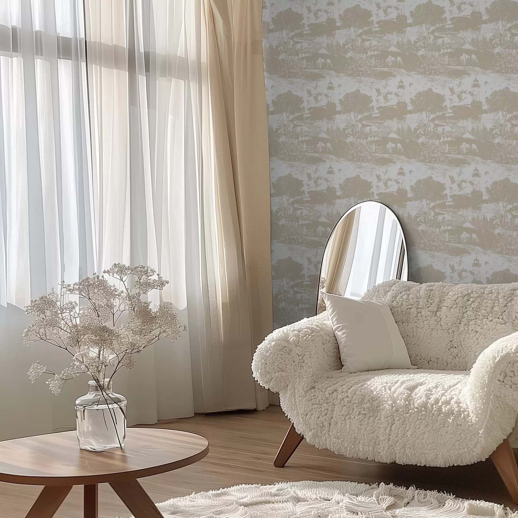 fototapet Scena cu far, copaci și case în sienna a00739