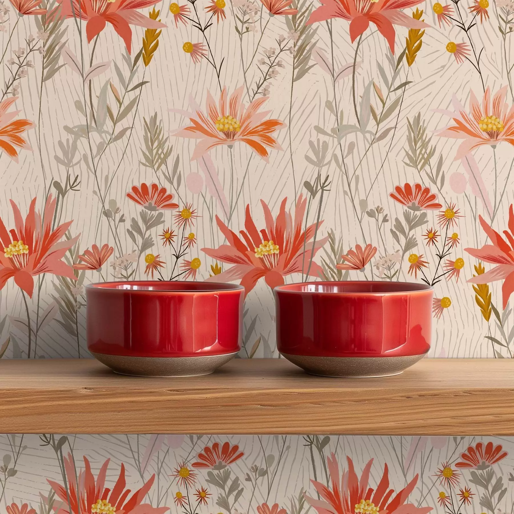 fototapet Flori sălbatice în tonuri calde pe fundal bej a00751