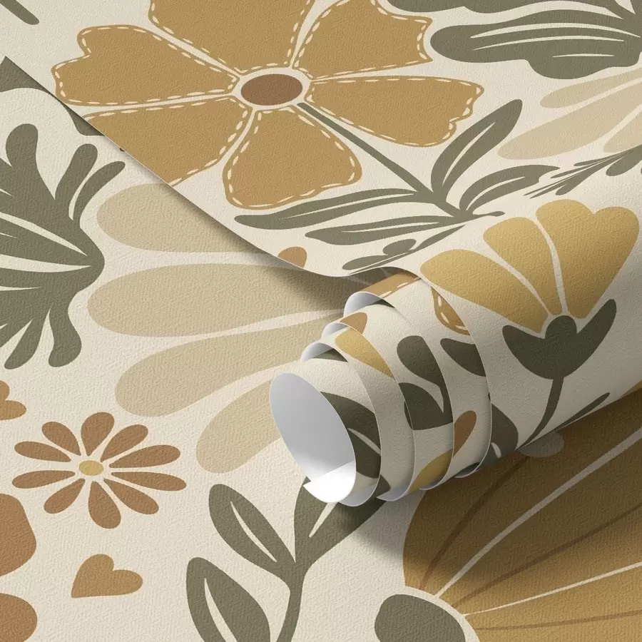 fototapet Flori stilizate în tonuri calde cu inimioare a00752