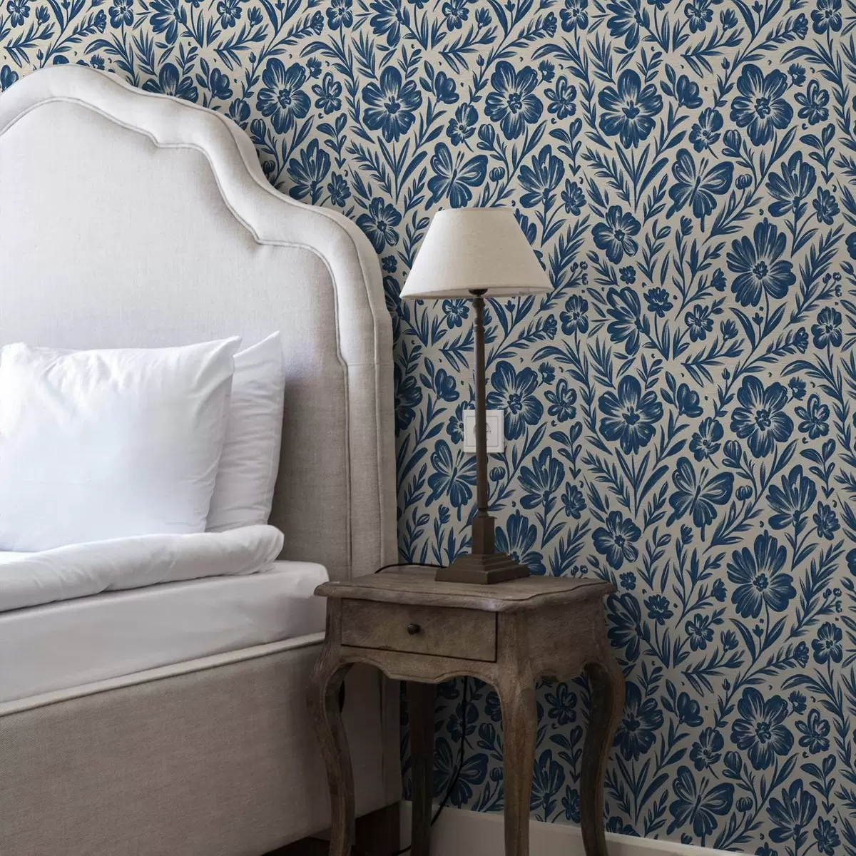 Wallpaper Ornament floral albastru cu fluturi a00758