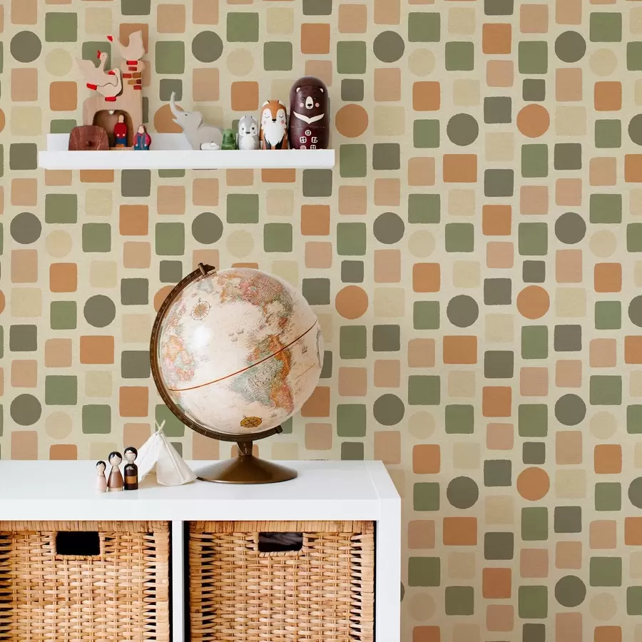 fototapet Model geometric din pătrate și cercuri în tonuri calde a00759