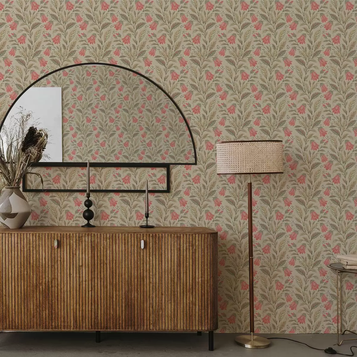 Wallpaper Flori mici cu clopoței în paleta roz-verde a00760