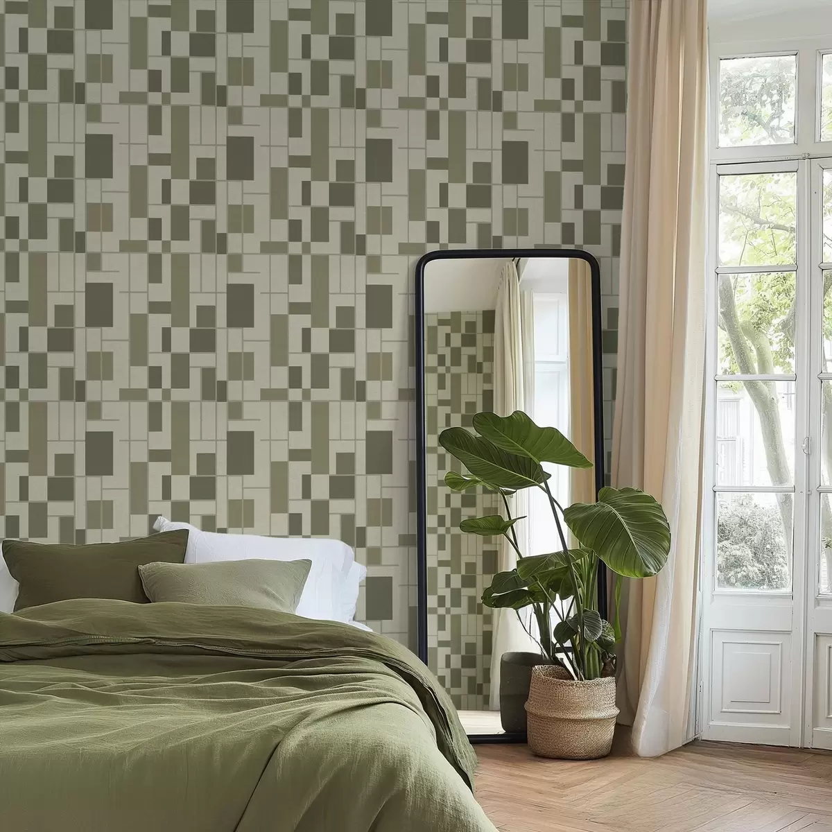Wallpaper Model geometric în nuanțe de verde a00769