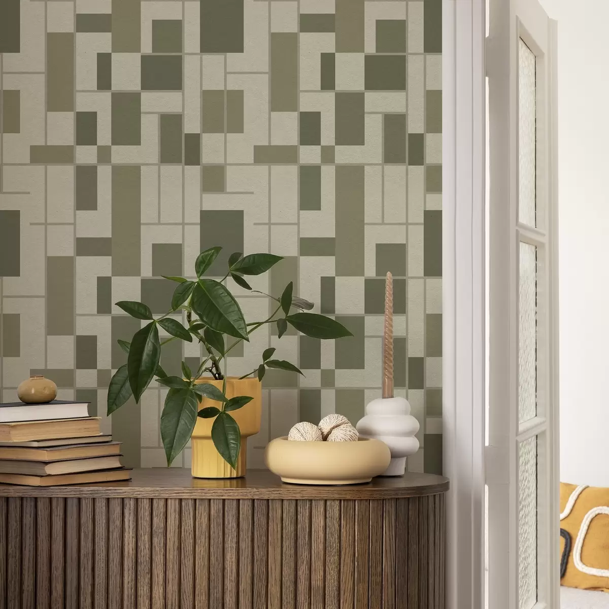 Wallpaper Model geometric în nuanțe de verde a00769