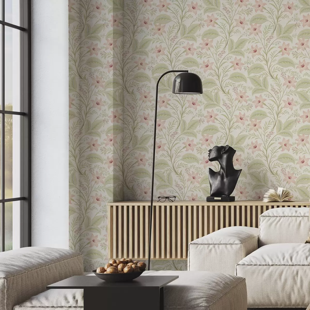 Wallpaper Flori și frunze delicate în tonuri pastelate a00771