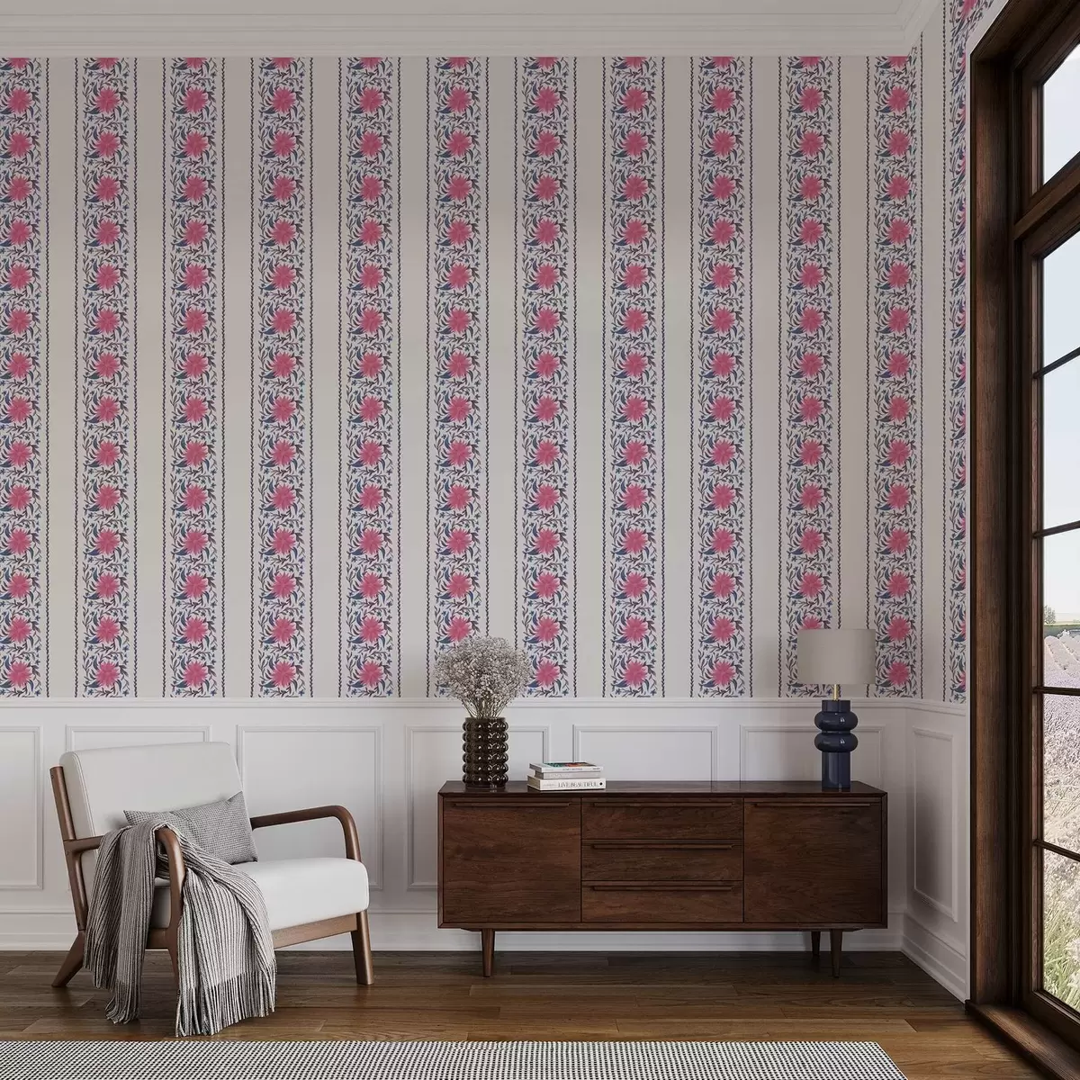 Wallpaper Dungi florale verticale în tonuri de roz-violet a00810