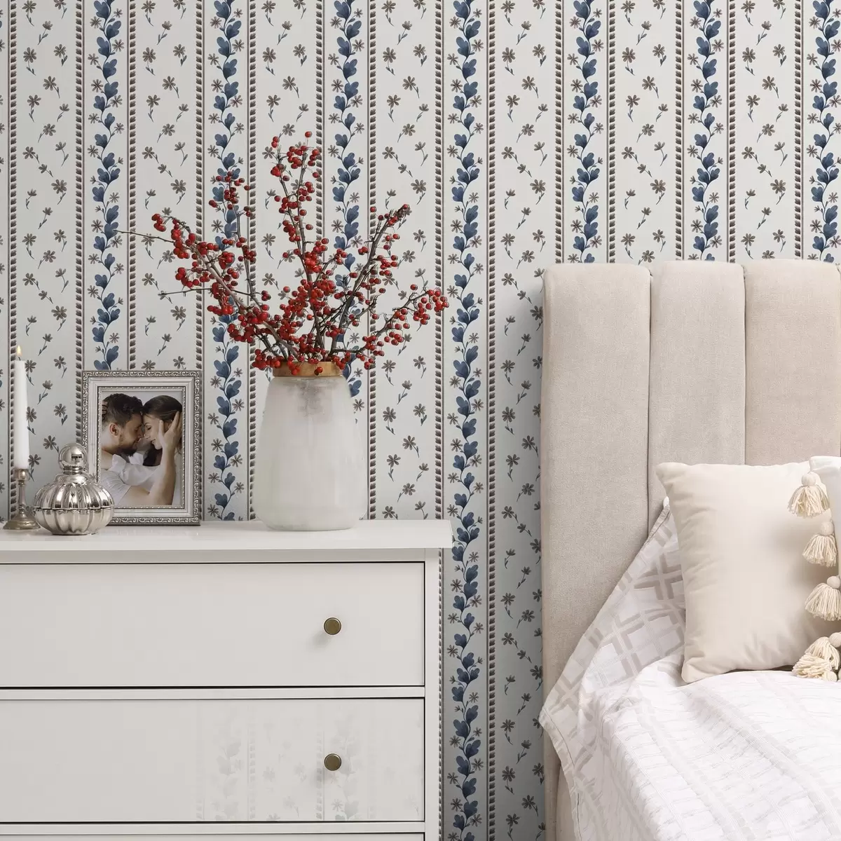 Wallpaper Dungi florale verticale în nuanțe de albastru-maro a00811v2