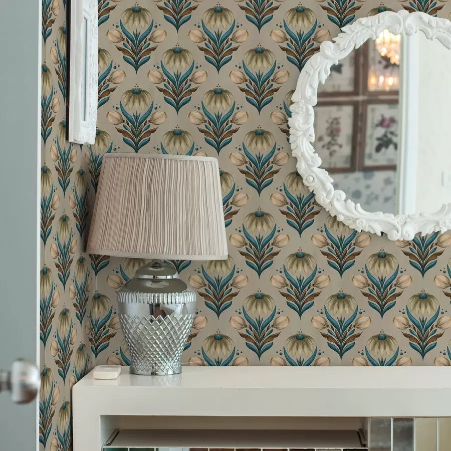 fototapet Ornament floral simetric în tonuri calde a00812