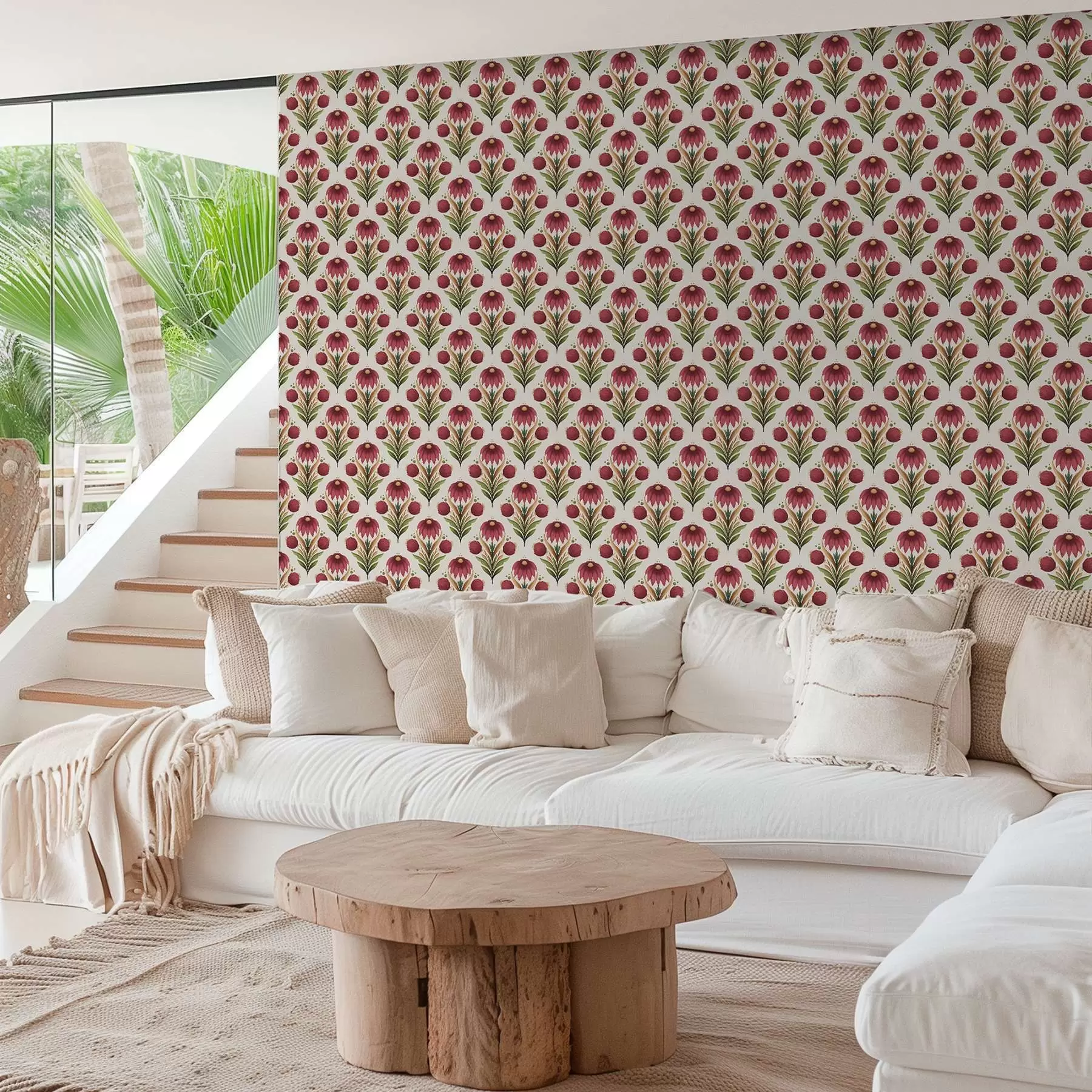 fototapet Ornament floral simetric în nuanțe intense de roșu și verde a00812v4