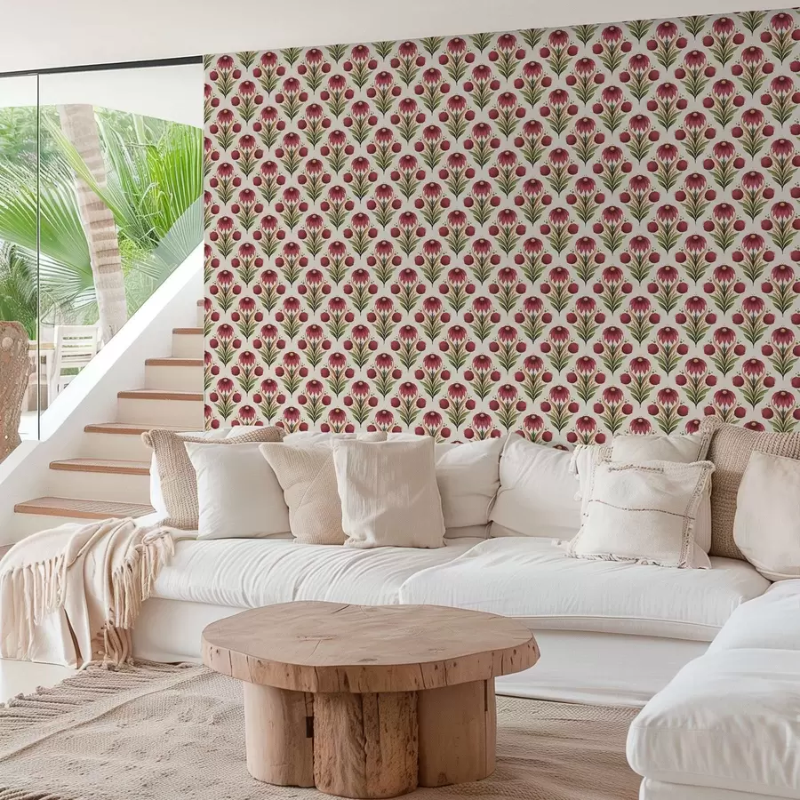 fototapet Ornament floral simetric în nuanțe intense de roșu și verde a00812v4