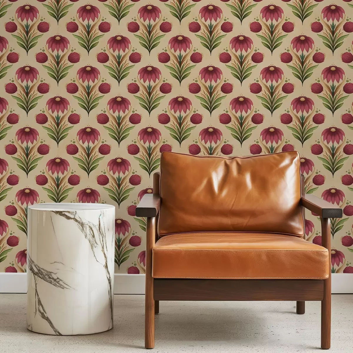 Wallpaper Ornament floral simetric pe fundal bej cald a00812v6