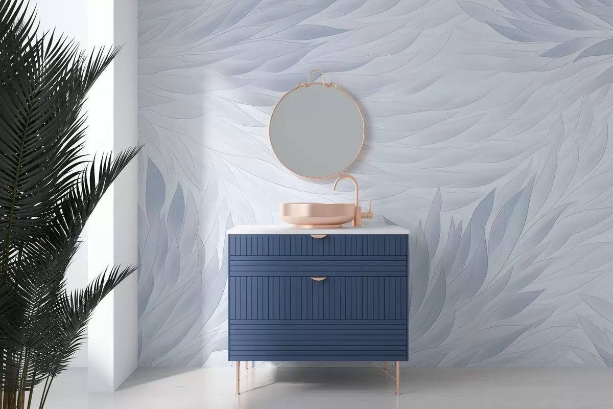 fototapet Frunze ondulate în nuanțe de albastru deschis w04610v1