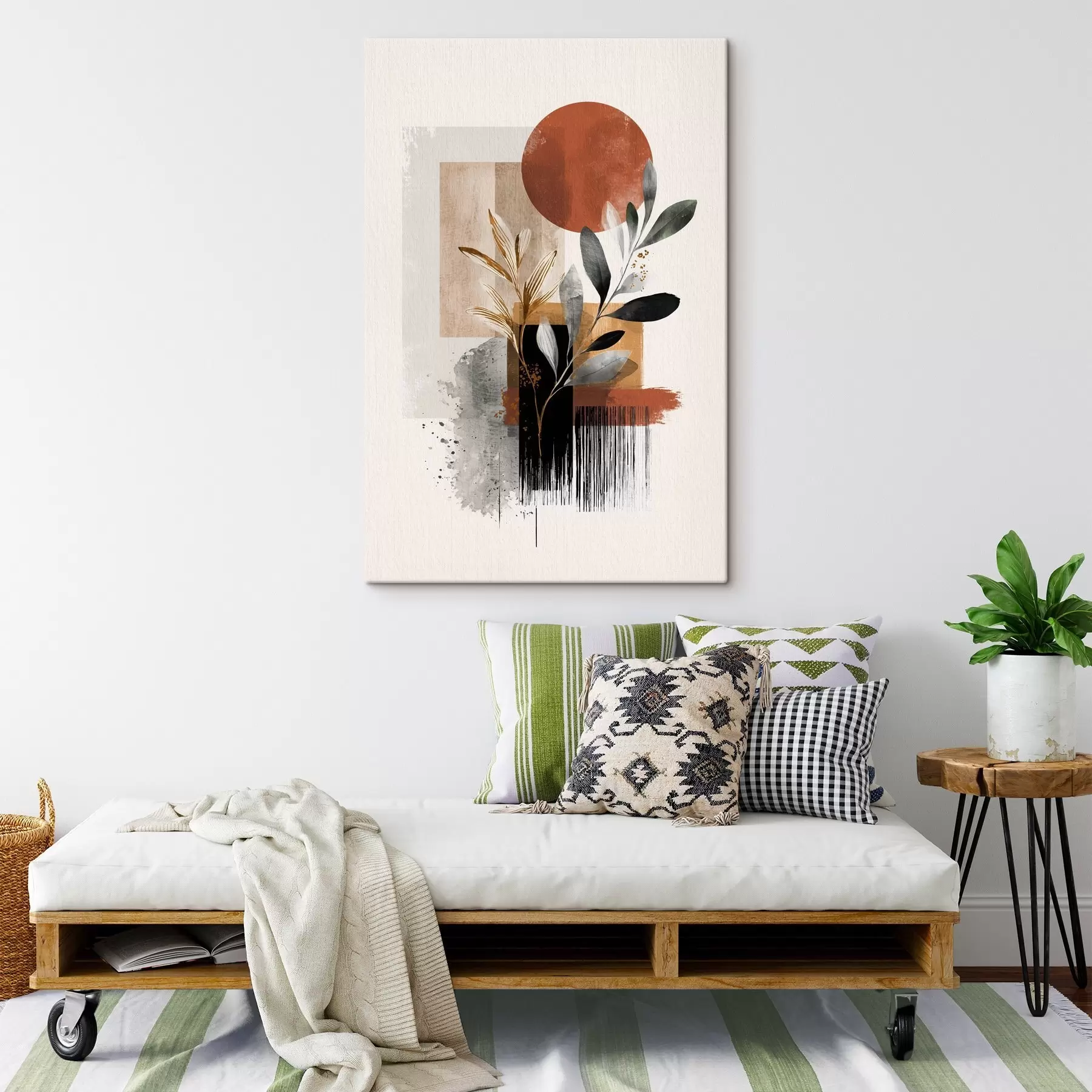 Tablouri Geometrie și frunze abstractizate s46388