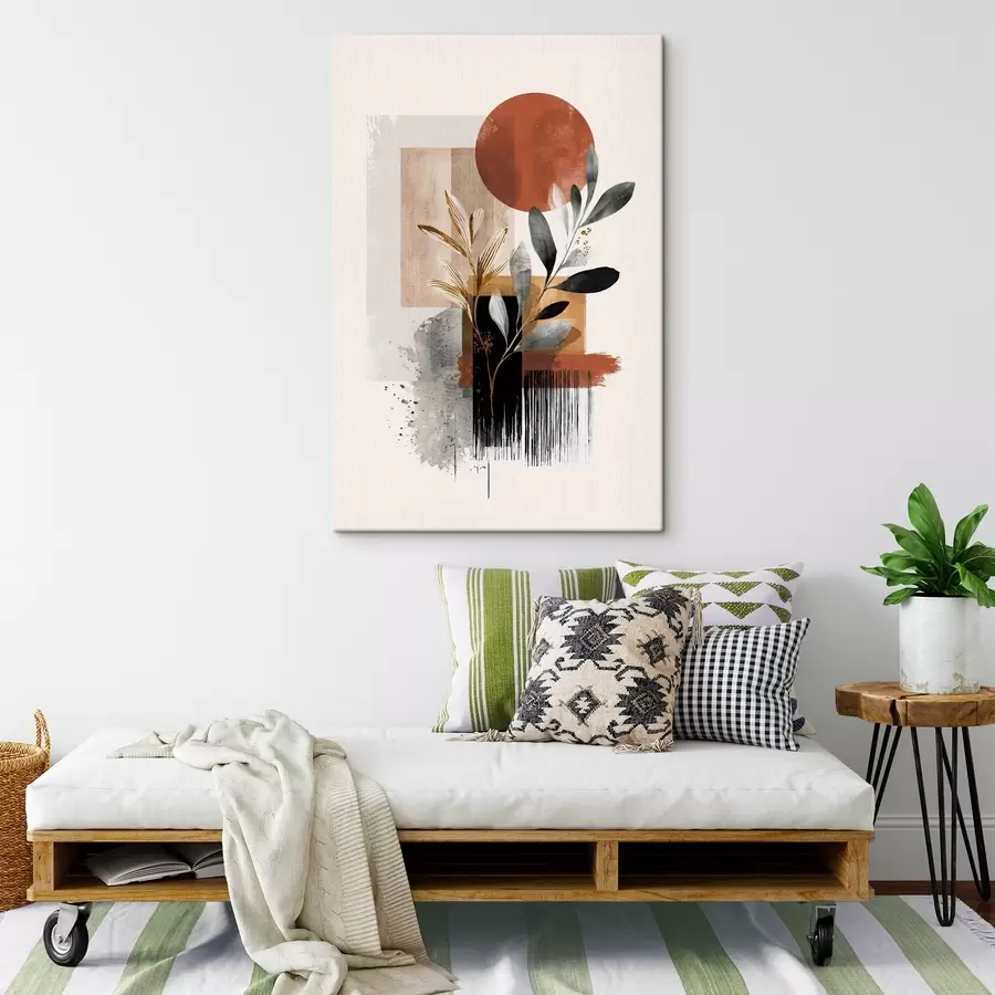 Tablouri Geometrie și frunze abstractizate s46388