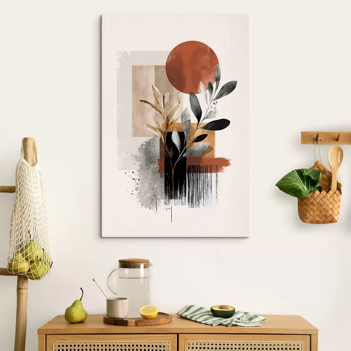 Tablouri Geometrie și frunze abstractizate s46388