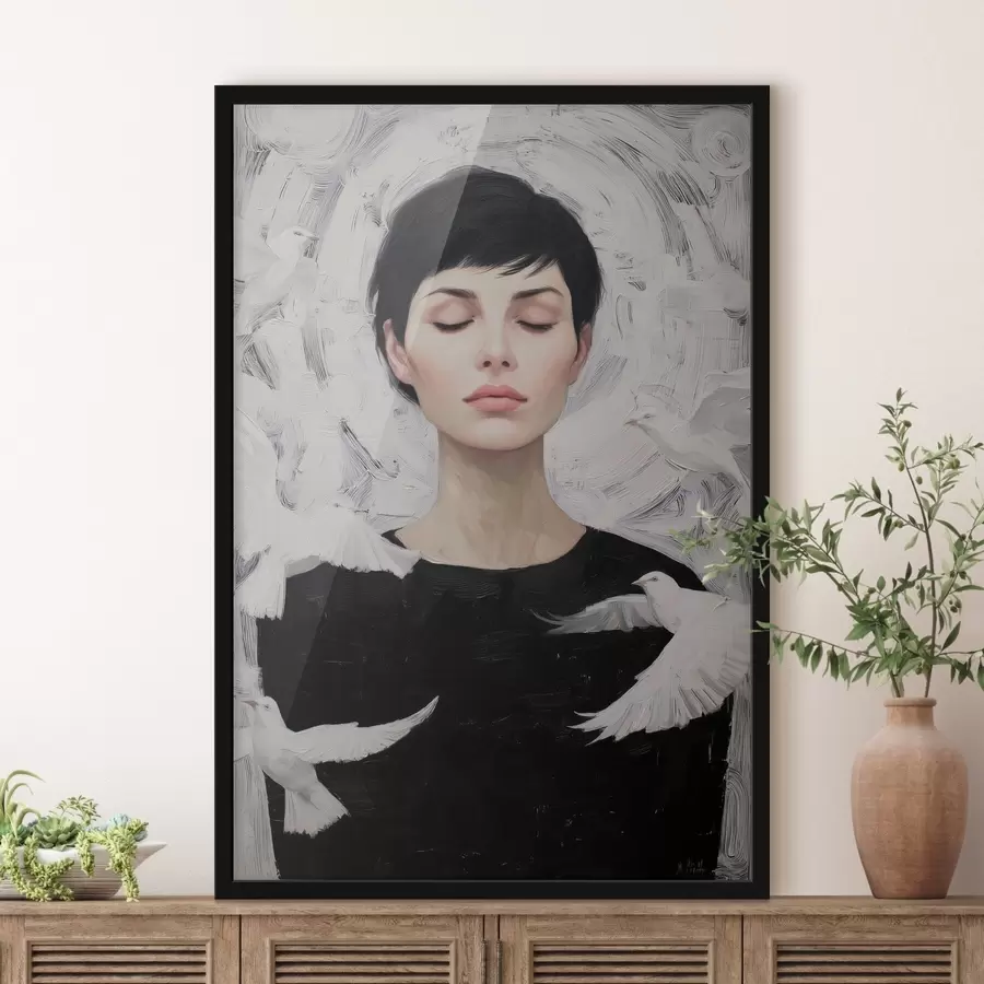 fototapet Fata cu păsări f46368