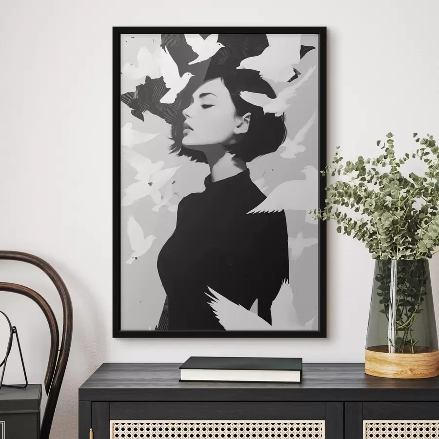 fototapet Fata cu păsări f46369