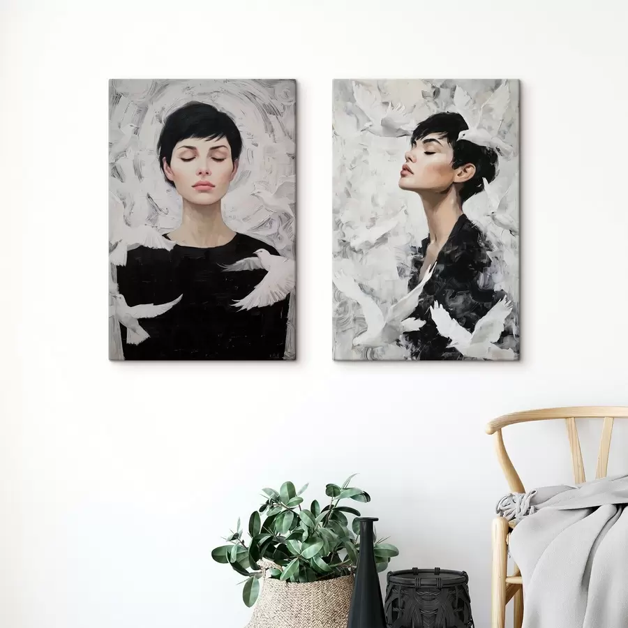 Tablouri Femeie cu porumbei m00923