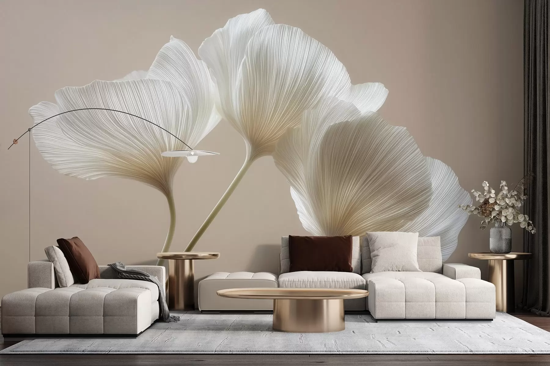 fototapet trei flori delicate pe un fundal bej w04810