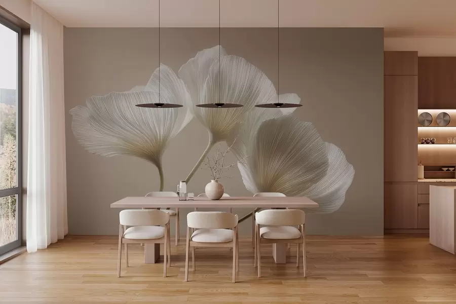 fototapet trei flori delicate pe un fundal bej w04810