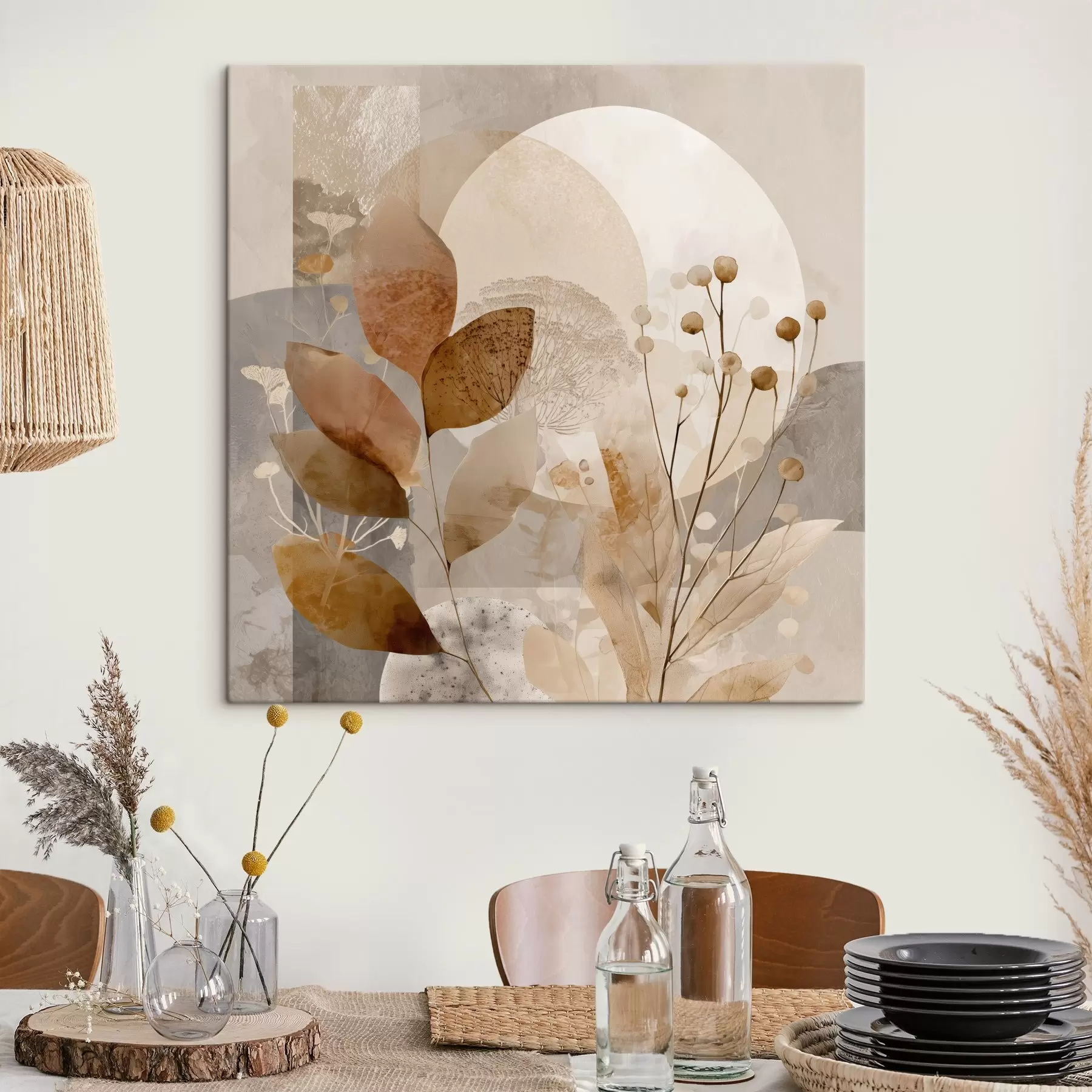 Tablouri Model floral în bej și maro s46308