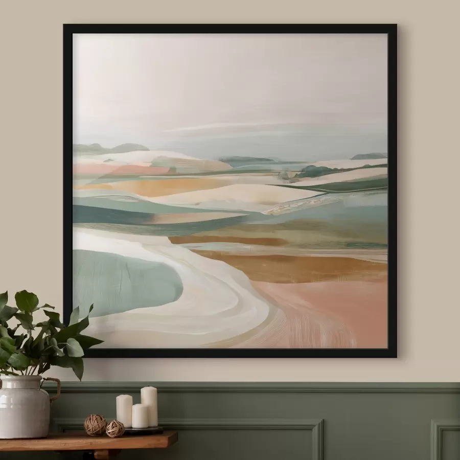 fototapet Vedere rurală cu câmpuri și drum în stil acuarelă f46317