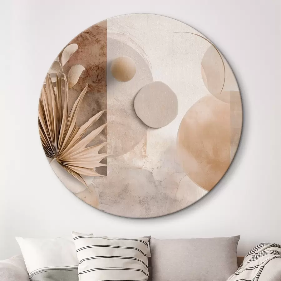 Tablouri Frunze de palmier uscate și cercuri 3D în tonuri de bej r46310