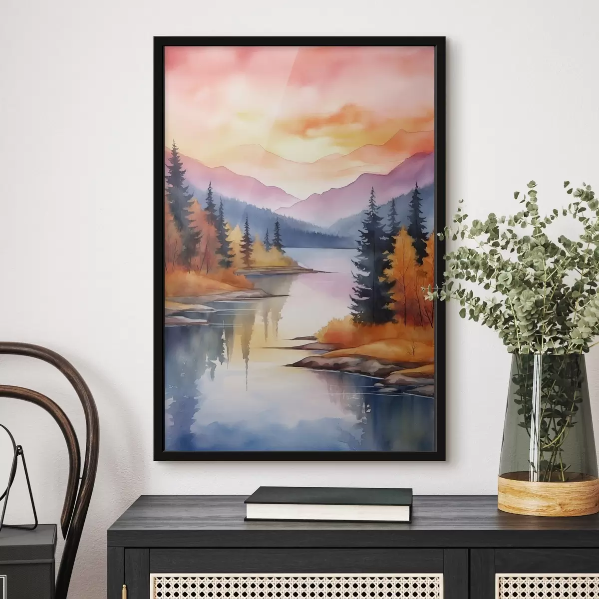 Poster Peisaj de toamnă lângă lac, cu cer senin f46155