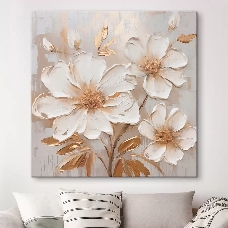 Tablouri Flori texturate pe un fundal deschis, cu nuanțe calde s46166