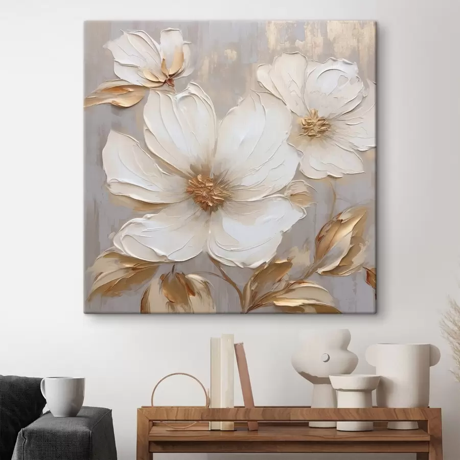 Tablouri Flori mari texturate cu tușe de vopsea în paletă caldă s46176