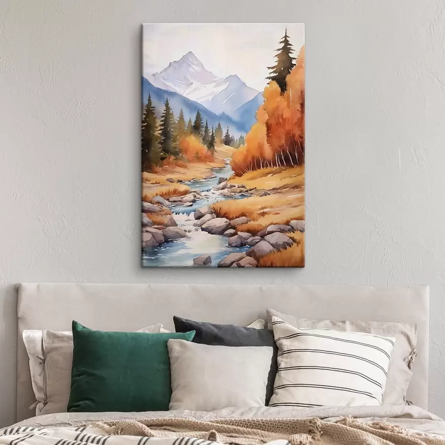 Tablouri Peisaj montan de toamnă cu un râu și o pădure plină de viață s46187