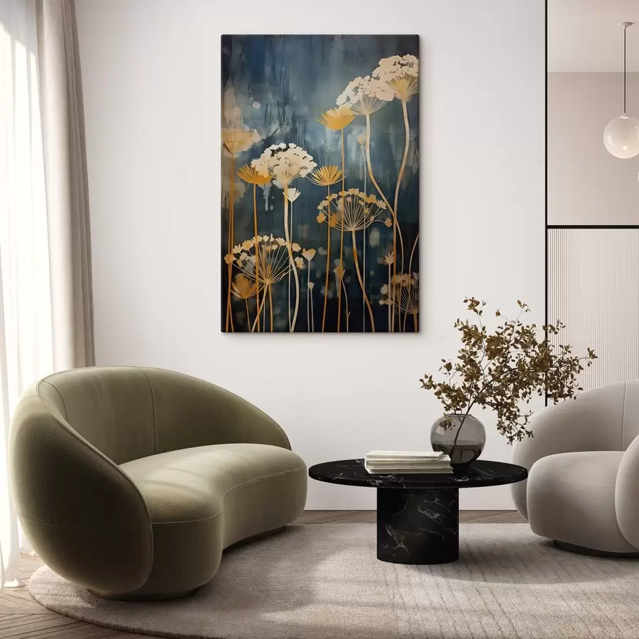 Tablouri Flori stilizate cu tulpini subțiri pe un fundal întunecat s46188