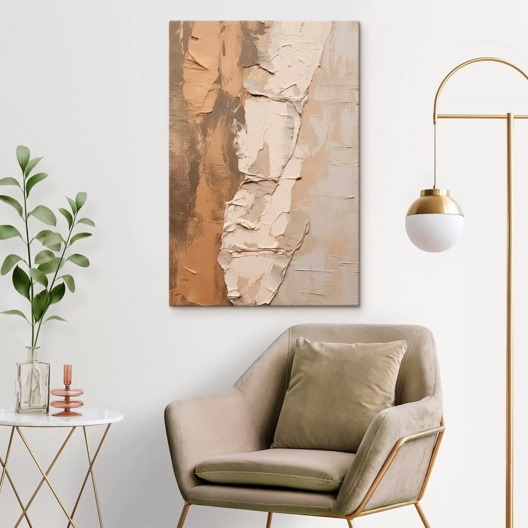 Tablouri Pictură abstractă cu tușe groase, tonuri de bej și maro, suprafață texturată, paletă de culori neutre s46272
