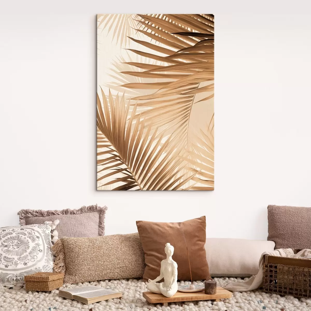 Tablouri Frunze de palmier abstracte în tonuri de maro, tropical, botanic, natură, minimalist, elegant, design modern s46275