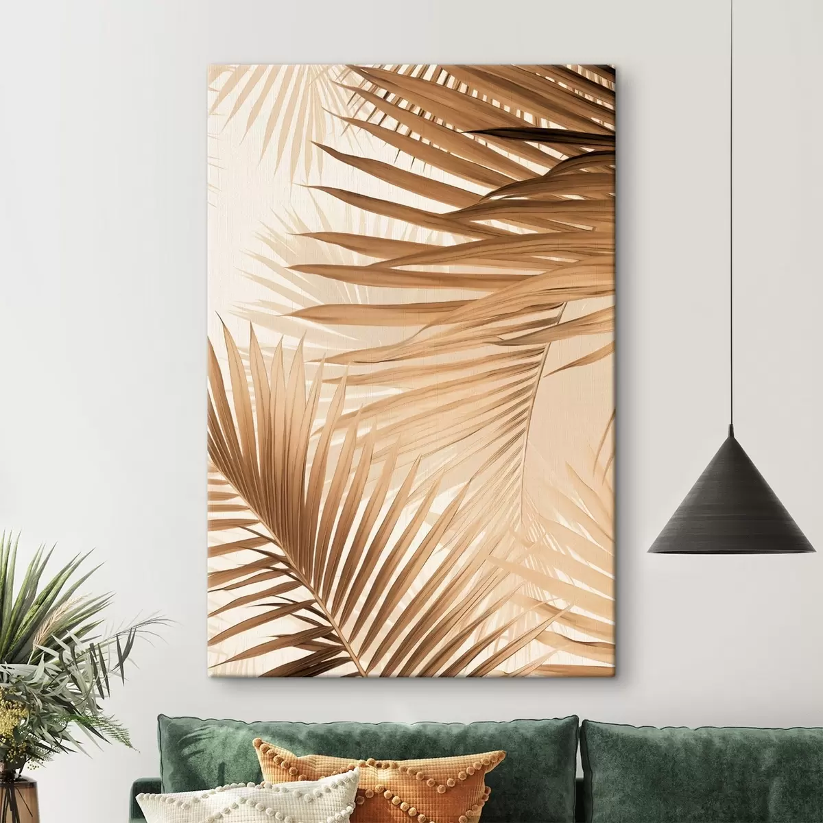 Tablouri Frunze de palmier abstracte în tonuri de maro, tropical, botanic, natură, minimalist, elegant, design modern s46275