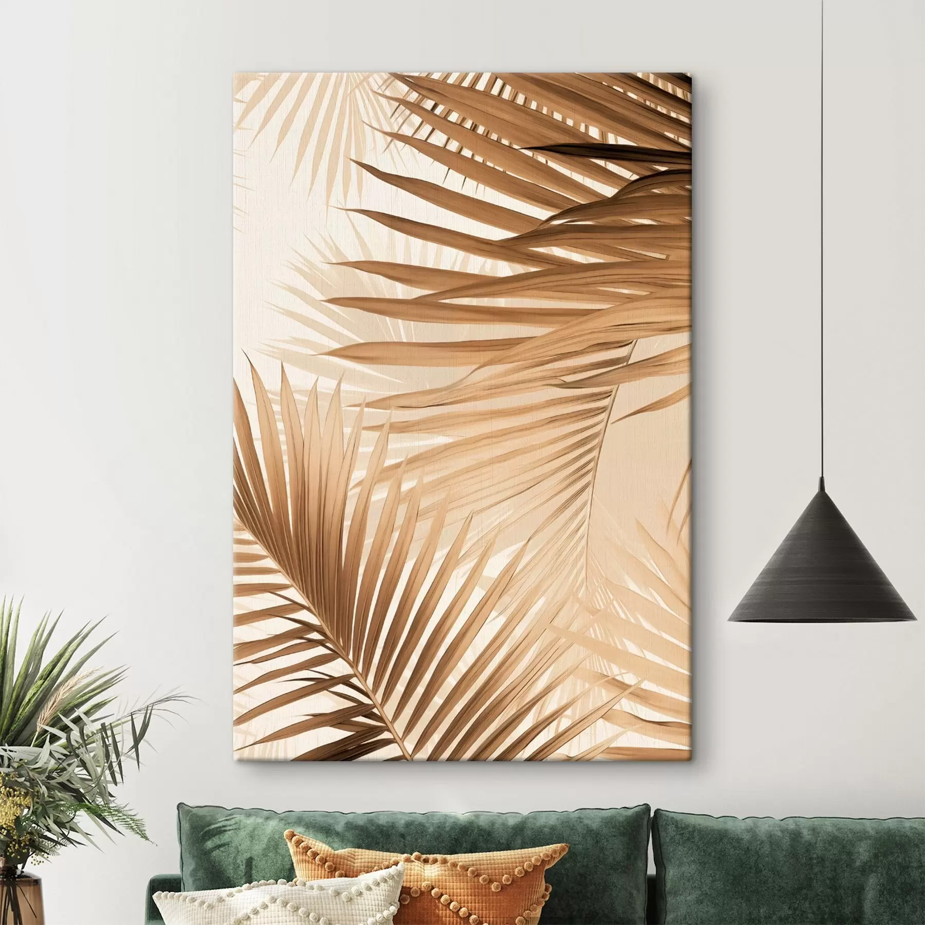 Tablouri Frunze de palmier abstracte în tonuri de maro, tropical, botanic, natură, minimalist, elegant, design modern s46275